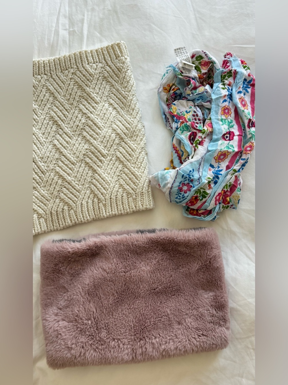 Zara Kids Cream Cable Knit Hat and Pink Faux Fur Neck Warmer Set